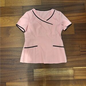 SHEIN Pink Scrub Top with Black Trim